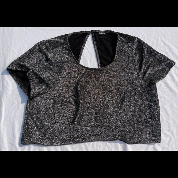 Black & Silver Glitter Crop Top & Wide Leg Pant Set - Picture 10 of 17